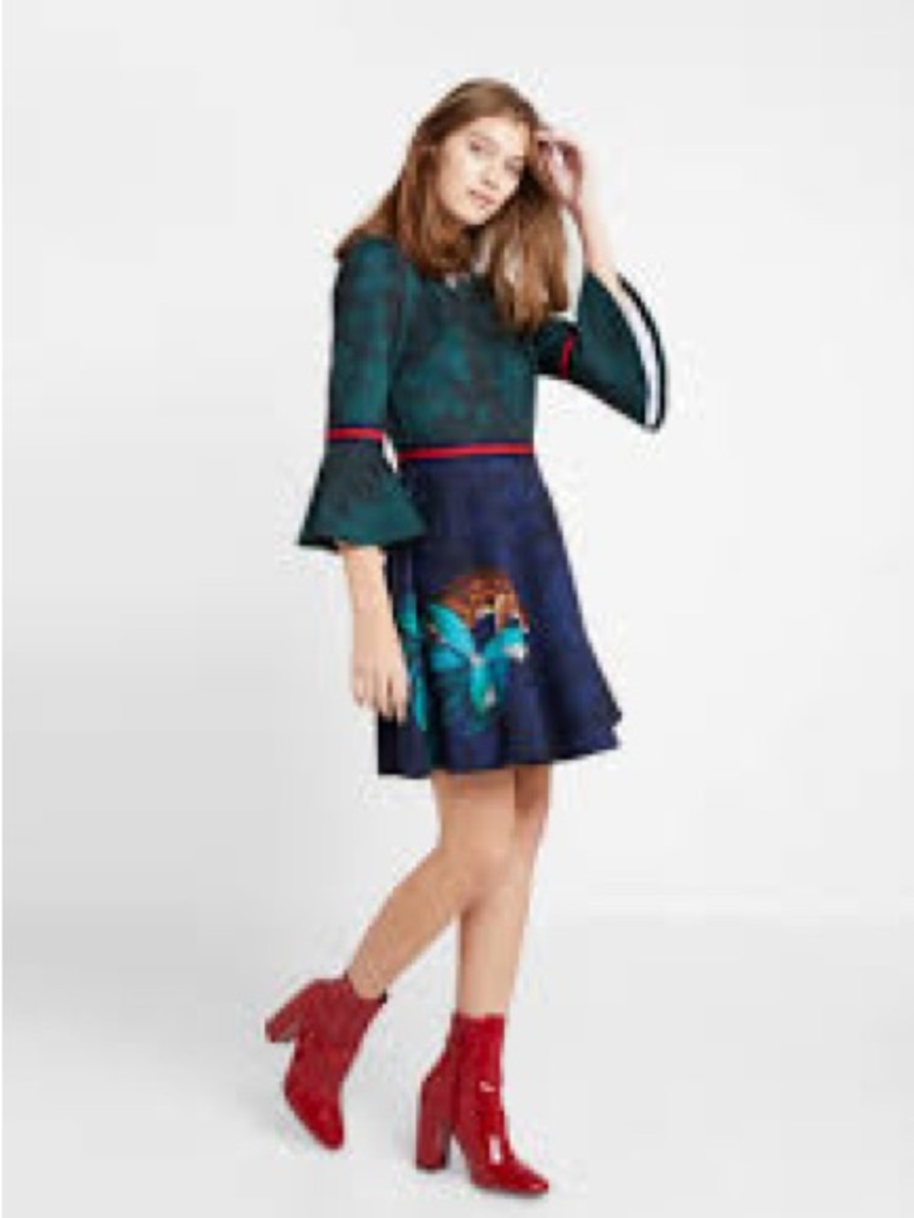 Ted Baker Navy & Teal Butterfly-Print A-Line Dress
